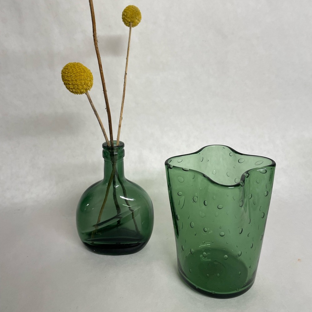 Murano Green Glass Bullicante Bubble Vase, Italy, 1970s - 4" H